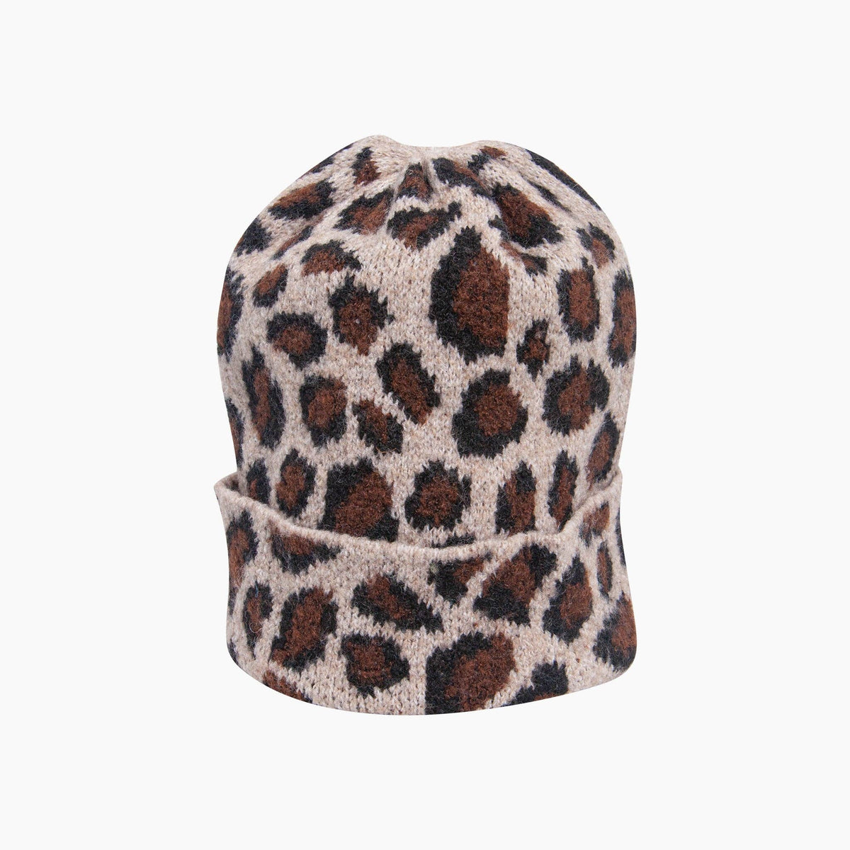 Lila Leopard Print Beanie Hat in Beige