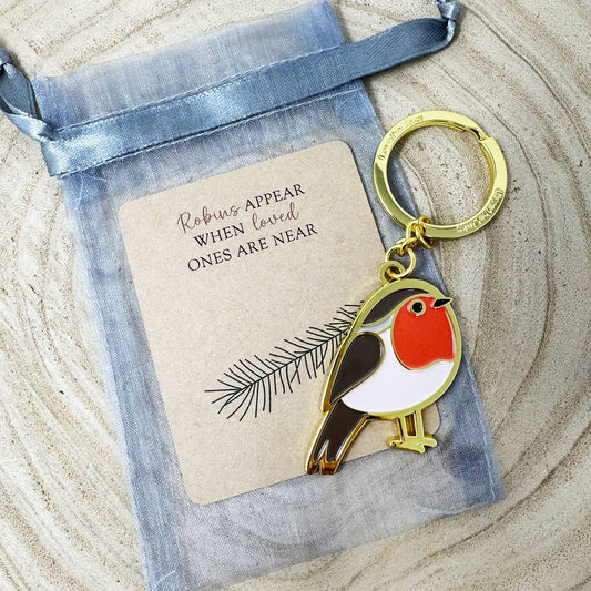 Robin enamel and metal keyring