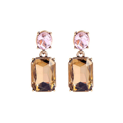 Oval Twin Gem Post Earring in Amber & Pink