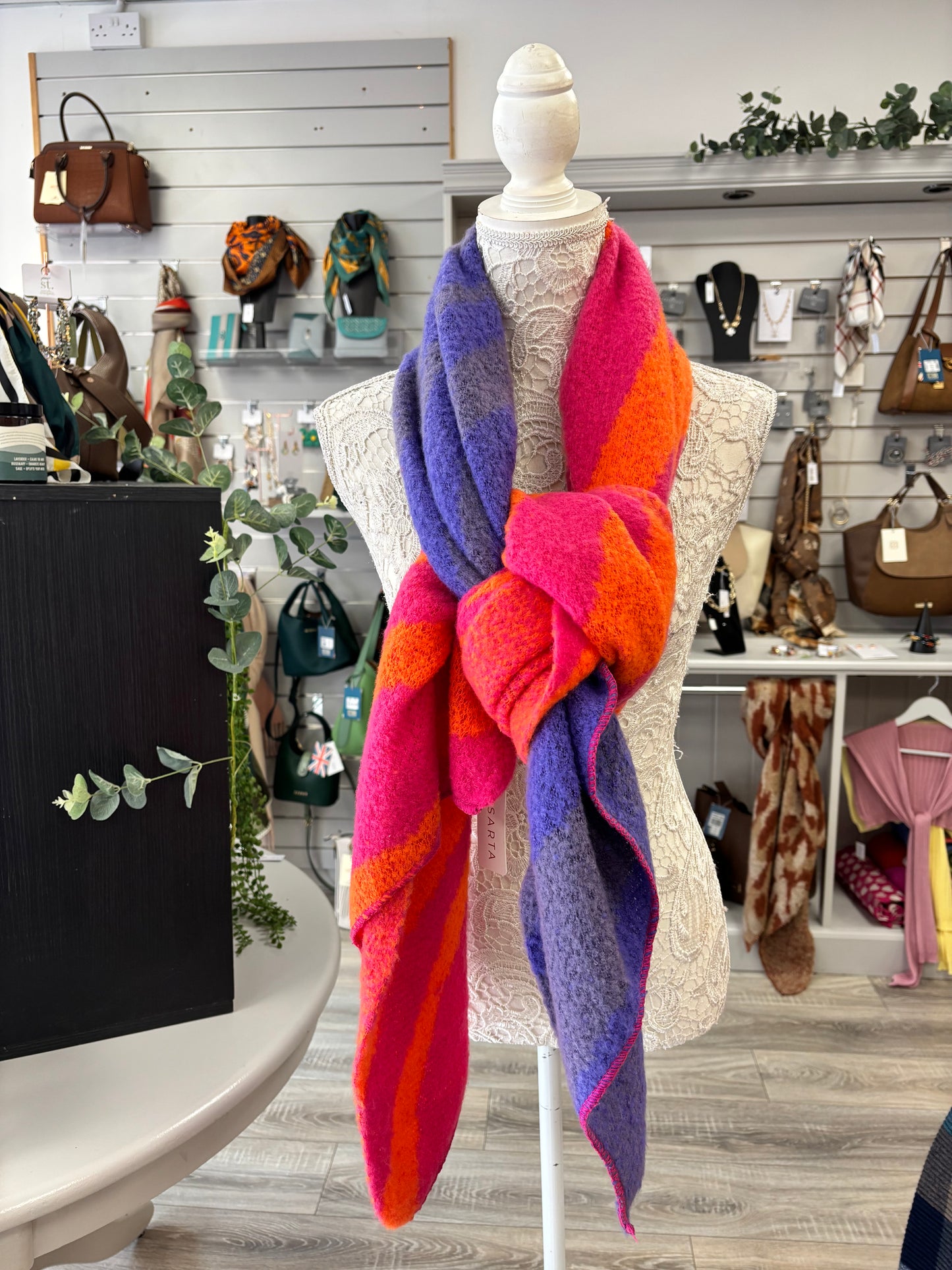 Zia Heavyweight Scarf - Fuchsia/Orange, Animal Stripe