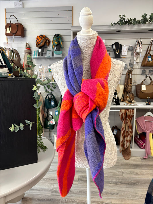 Zia Heavyweight Scarf - Fuchsia/Orange, Animal Stripe