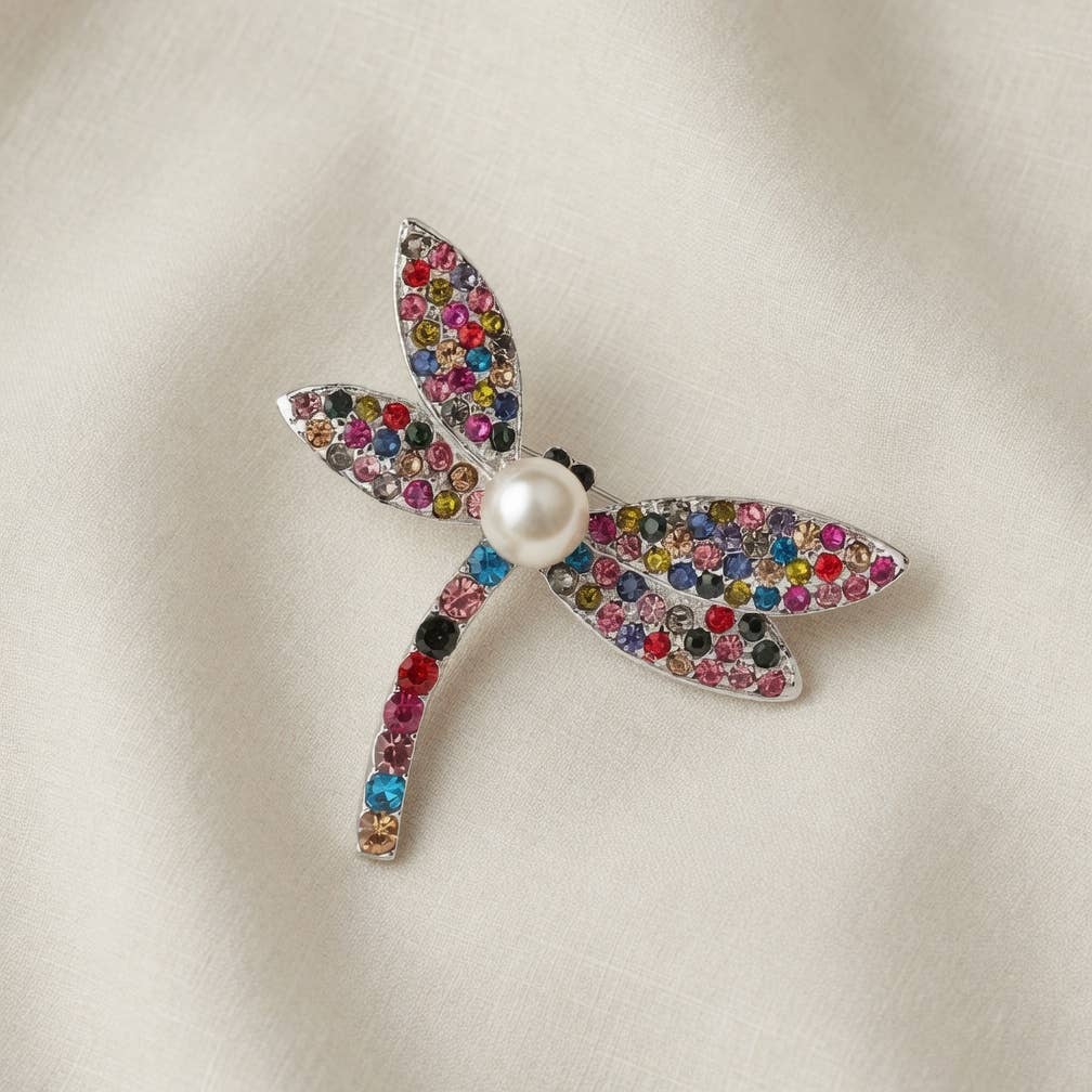 Sparkle Dragonfly Brooch – Silver & Multicolour