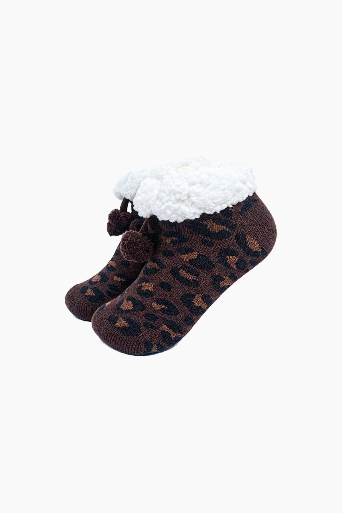 Leopard Print Short Slipper Socks in Brown