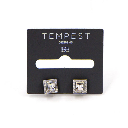 Hollie Mini diamante square earrings with retro style