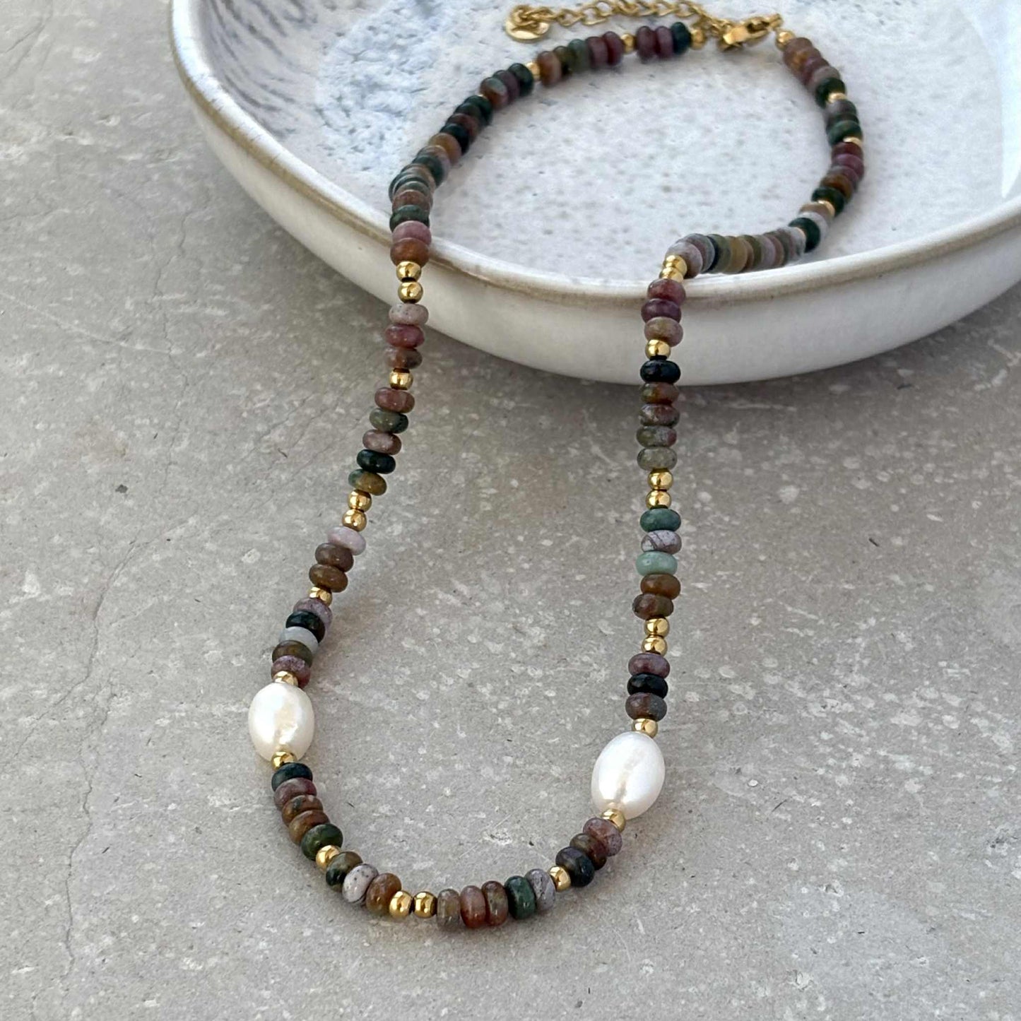 Beaded necklace -brown And Green Earthy Toned