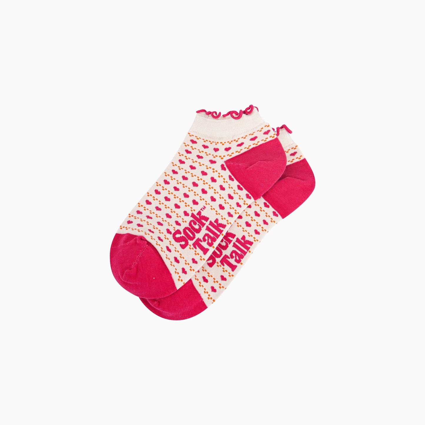 Love Heart Striped Bamboo Trainer Socks in Pink