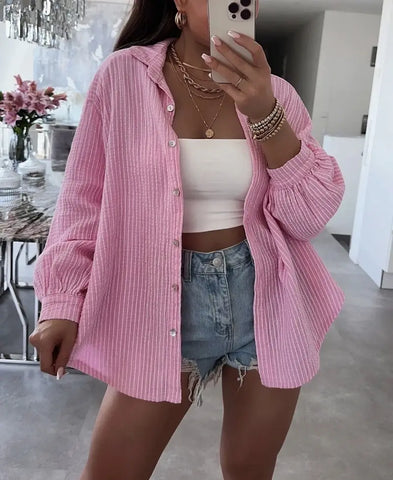Perri Printed cotton gauze striped shirt