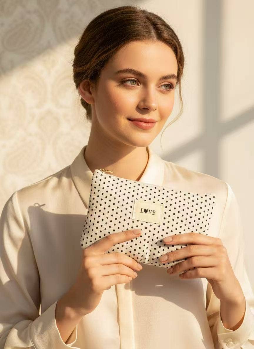 Love Quilted polka-dot toiletry pouch 14 x 20 cm