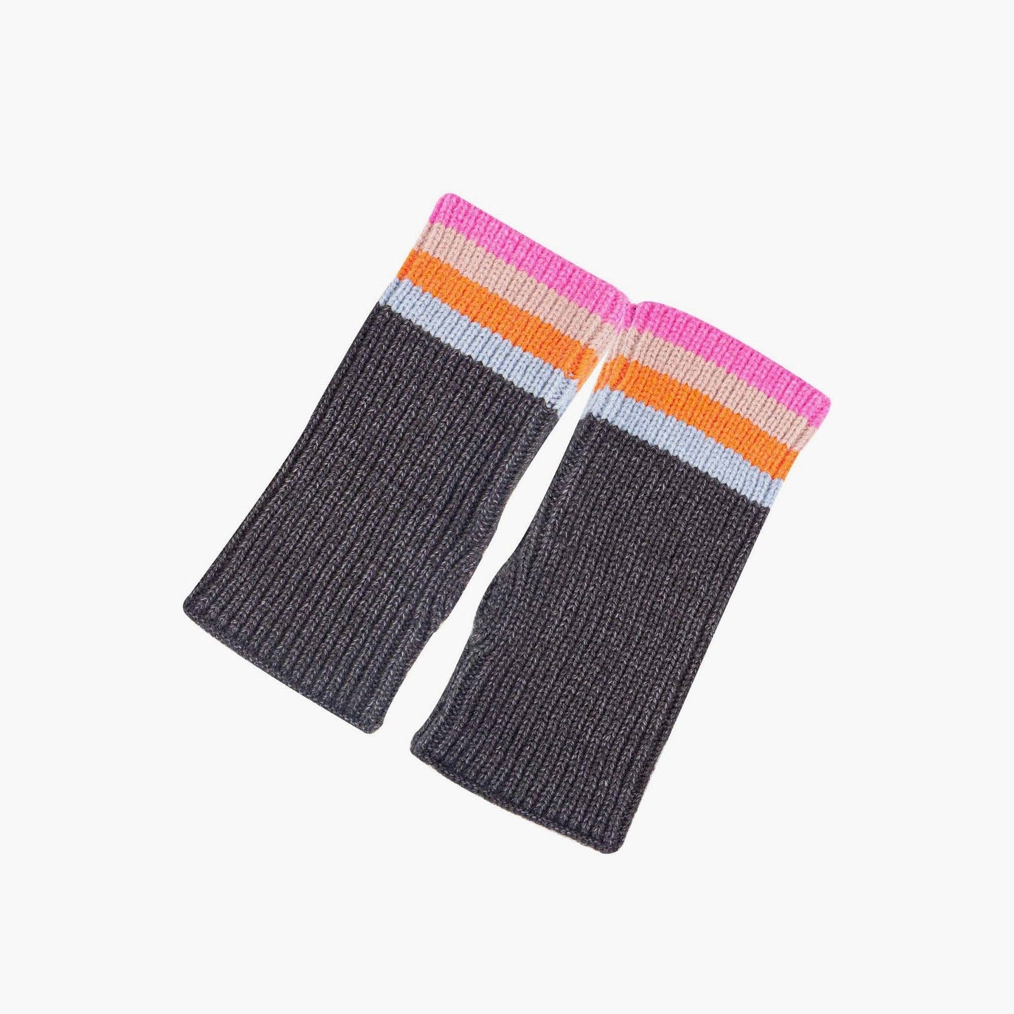 Dollie Wrist Warmers- Dark Grey, Rainbow Stripe