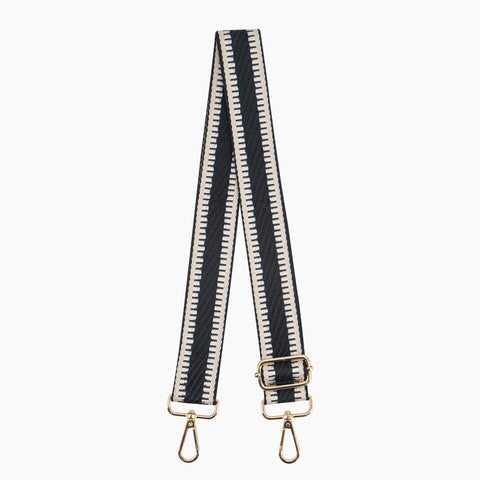 Emerson Woven Bag Strap - Black, Striped Trim