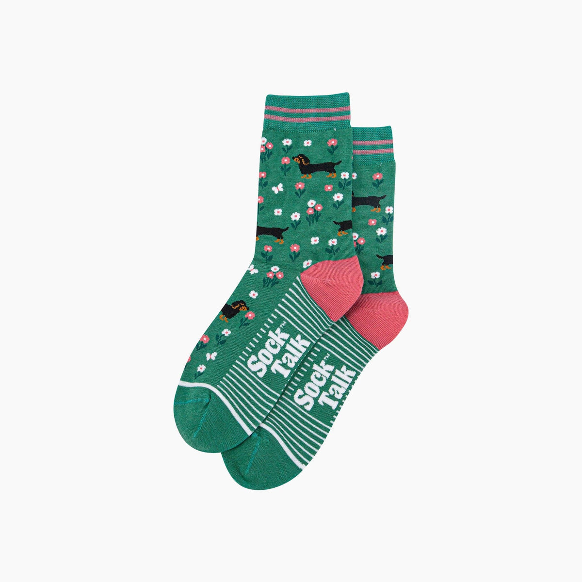 Sausage Dog Floral Bamboo Socks in Green