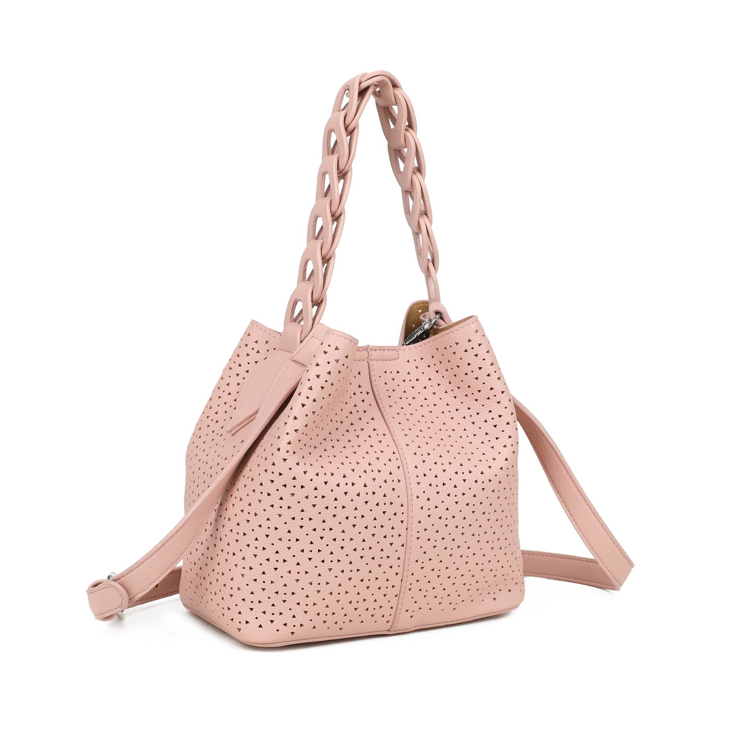 Hallie Perforated Hobo Bag with Woven Handle
