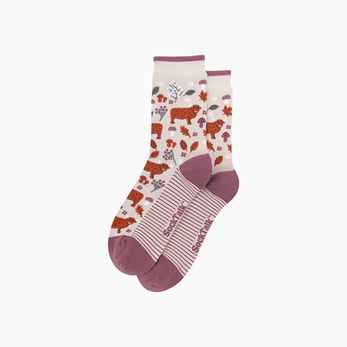 Highland Cow Floral Women's Bamboo Socks in Cream