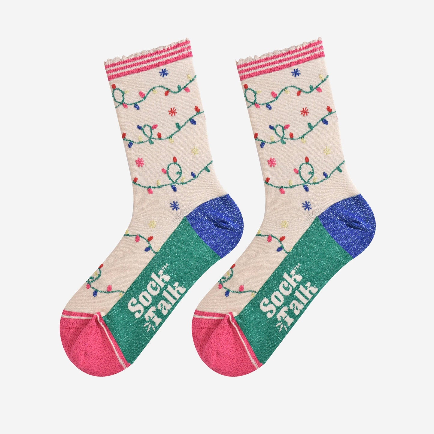 Women's Bamboo Socks - Cream/Pink, Party Lights