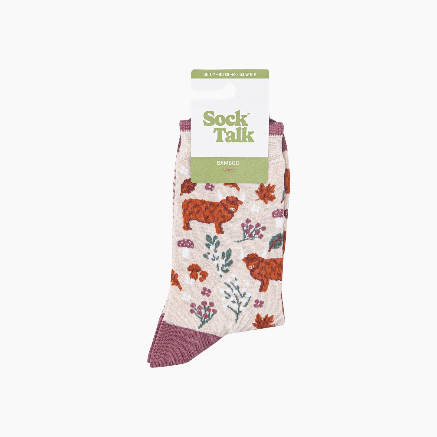 Highland Cow Floral Women's Bamboo Socks in Cream