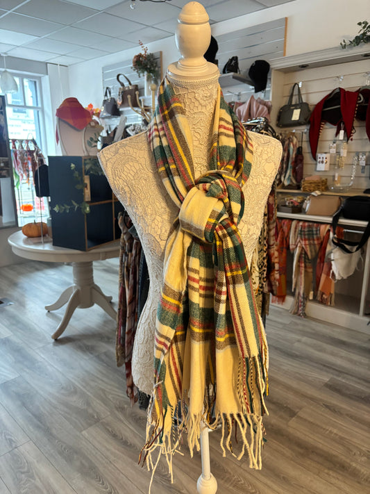 Elsa cream mix tartan scarf