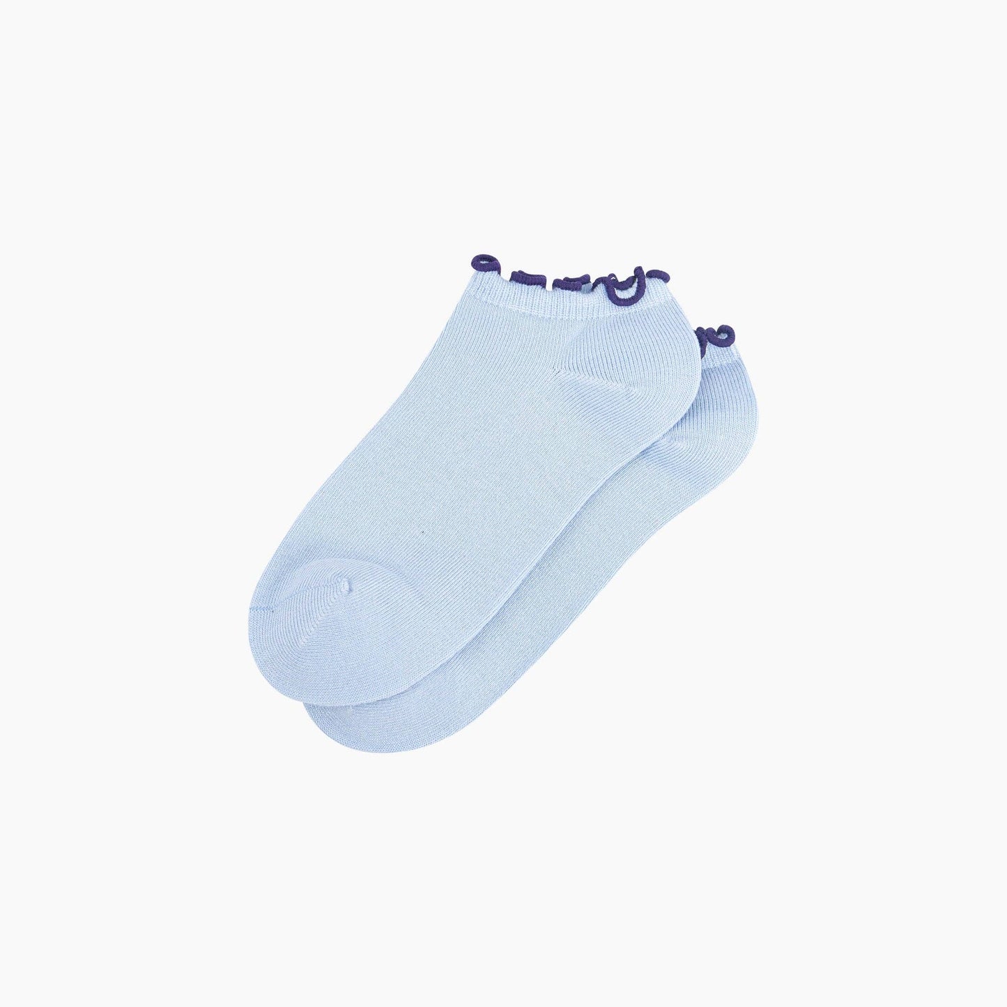 Frilly Trim Bamboo Trainer Socks in Blue/Navy