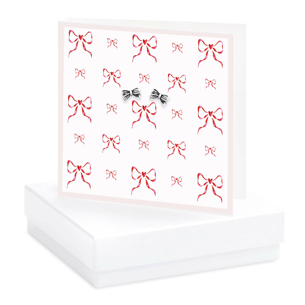 Sterling Silver Earrings – Elegant Silver Bow Studs with Gift Box & Card Set