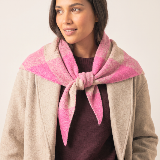 Cheryl Check Triangle Heavyweight Scarf in Pink/Cream