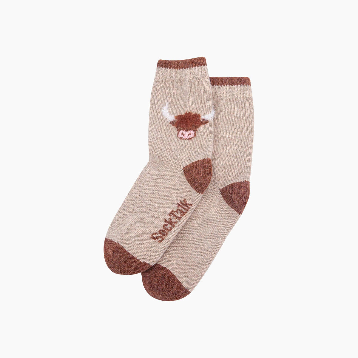 Highland Cow 50% Wool Fluffy Element Socks in Cream