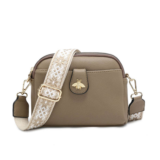 Layla Bee Cross Body Handbag with double zip top sections