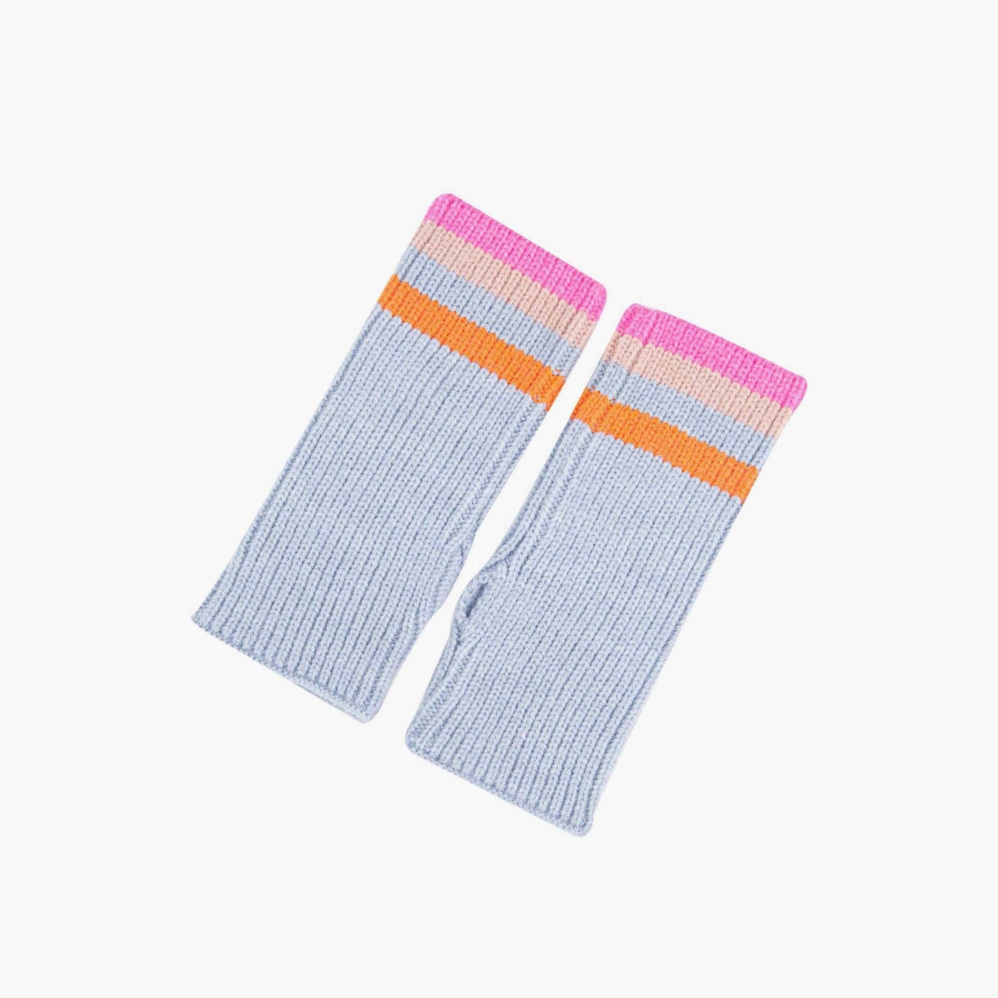 Dollie Wrist Warmers- Light Blue, Rainbow Stripe