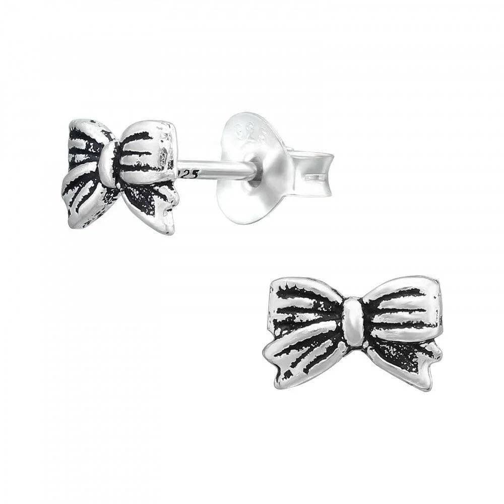 Sterling Silver Earrings – Elegant Silver Bow Studs with Gift Box & Card Set