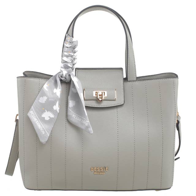 POLLY PINSTRIPE TOTE WITH SCARF