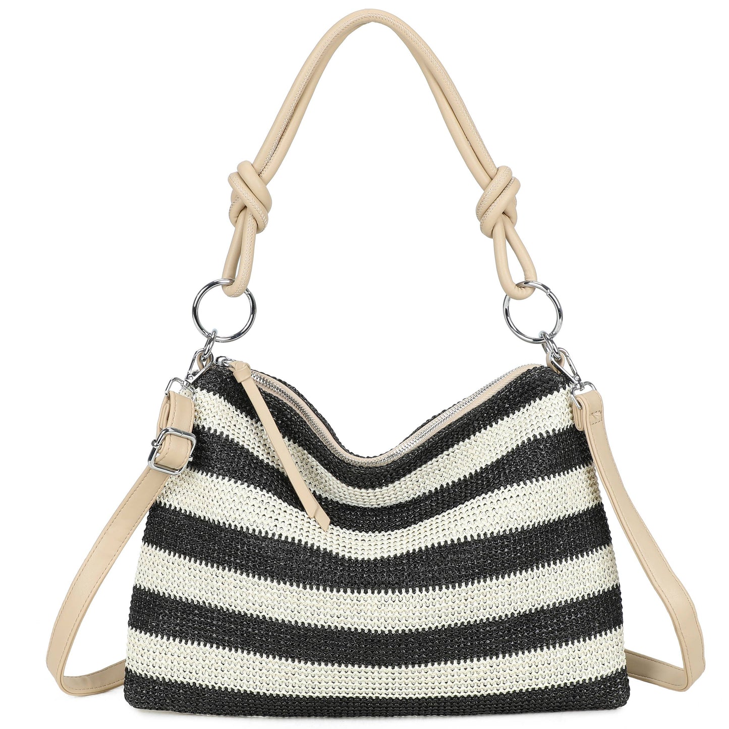 Nansy Natural Straw Stripe Shoulder Bag with Knot Handle