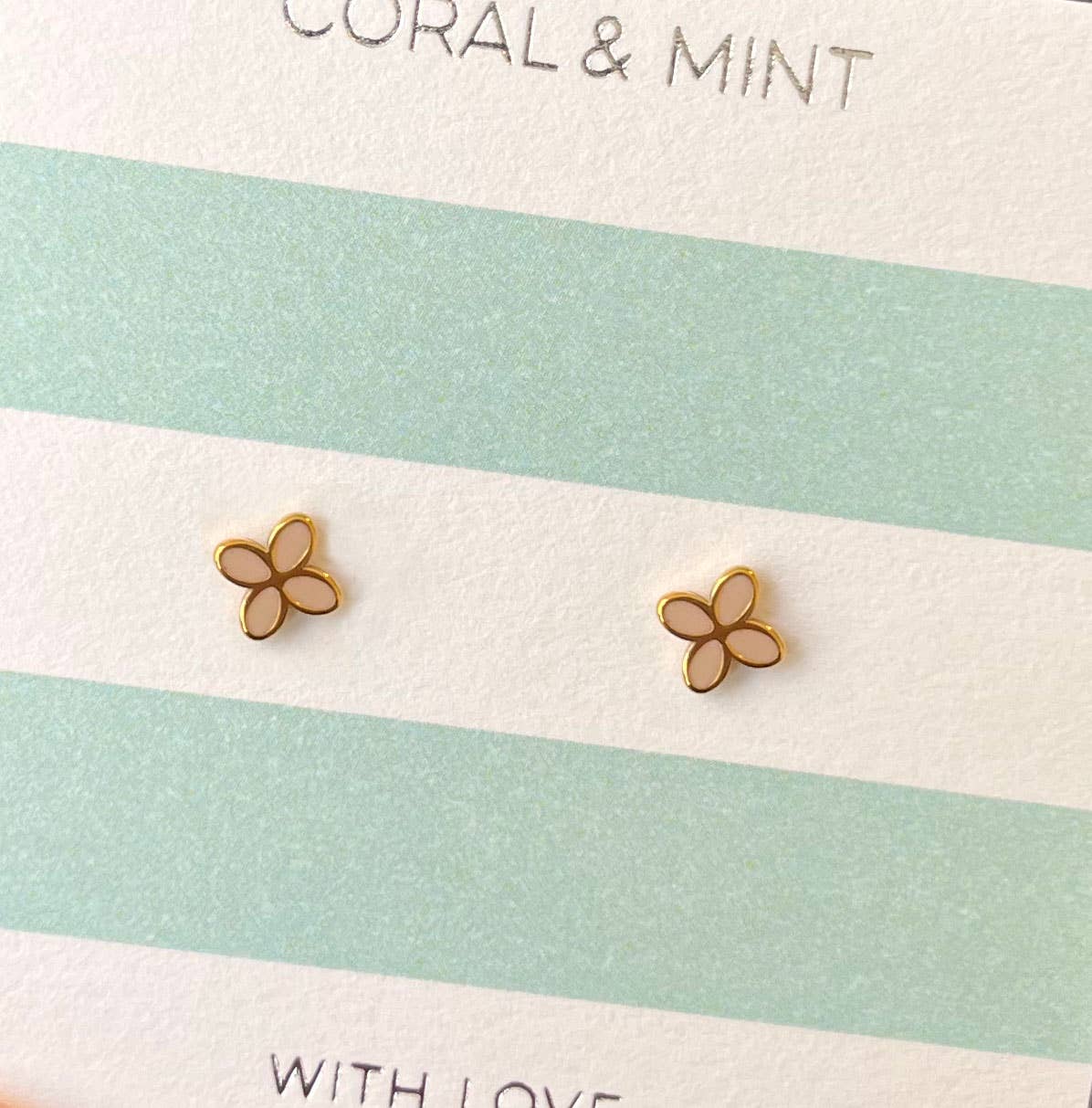 Gold Geo Flower Studs - Sand Enamel
