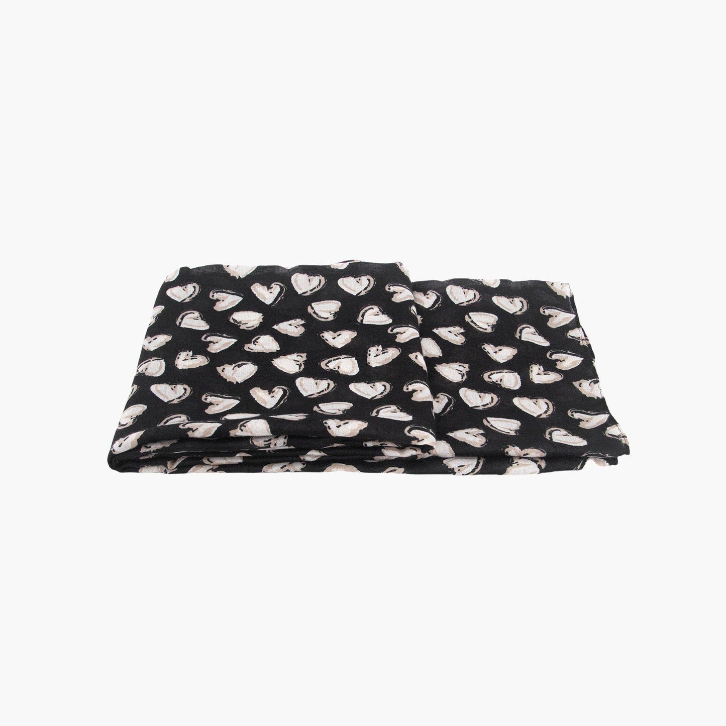 Kara Black/White Hearts Lightweight Scarf