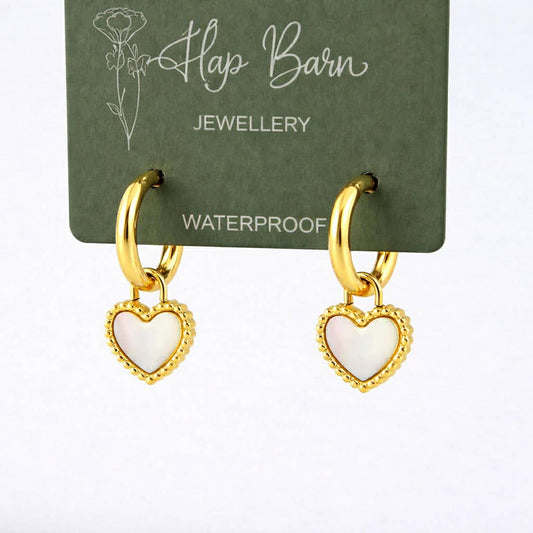 Pearlescent hammered Heart Huggies