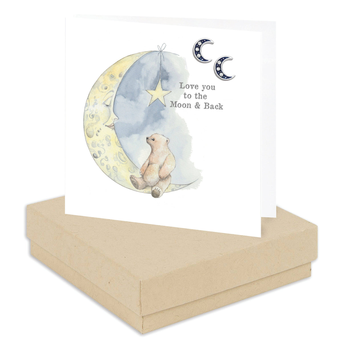 Sterling Silver Earrings – Handcrafted Moon Studs With Gift Box & Love Card