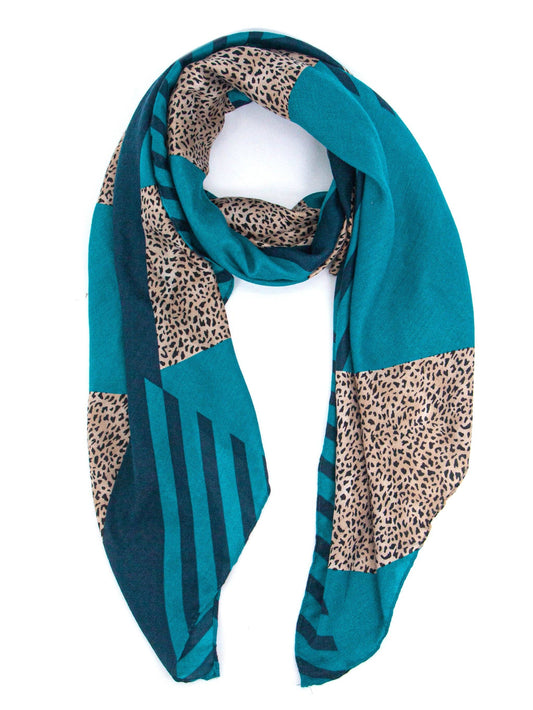 Jodi Lightweight Scarf - Blue, Animal Stripe