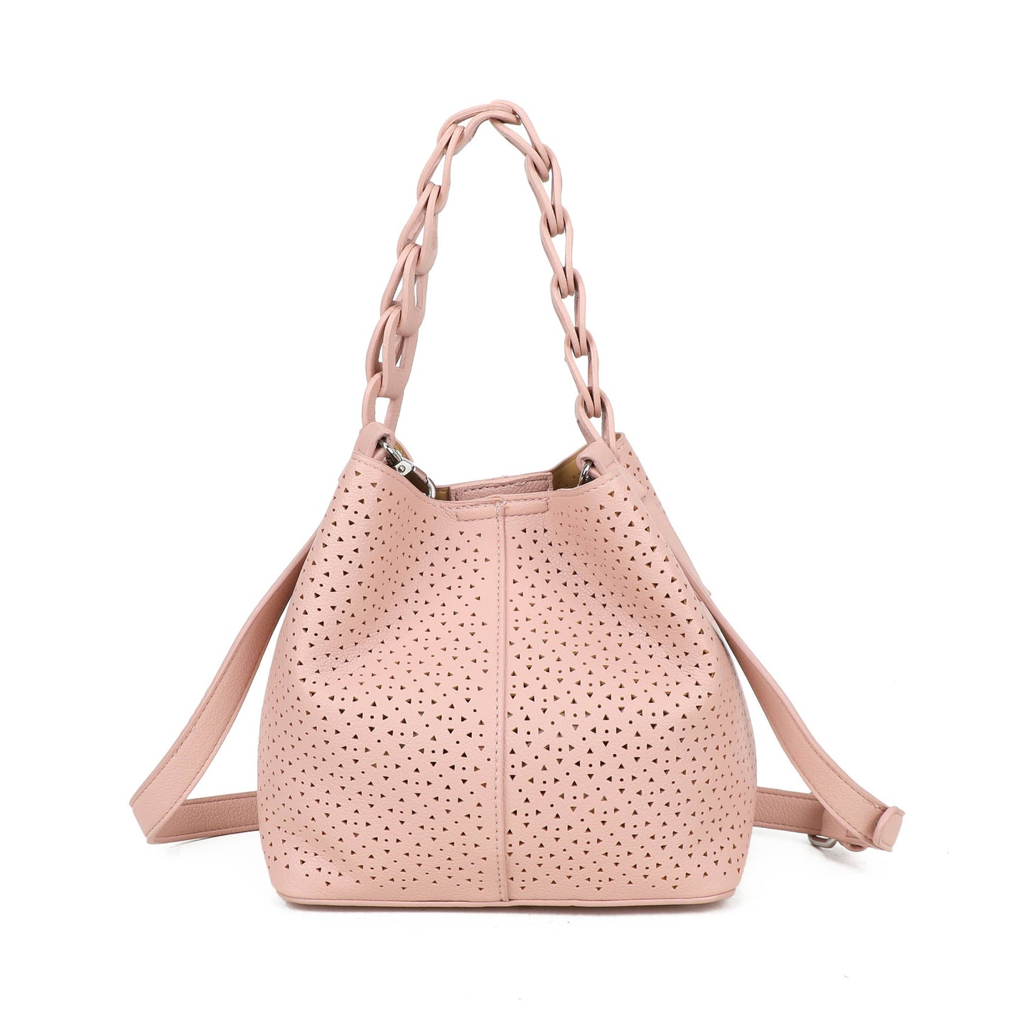Hallie Perforated Hobo Bag with Woven Handle