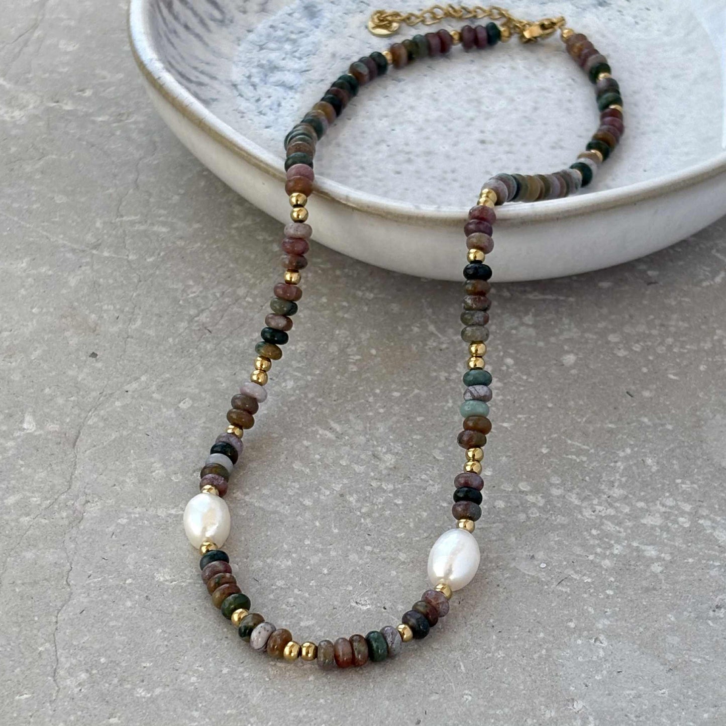 Beaded necklace -brown And Green Earthy Toned
