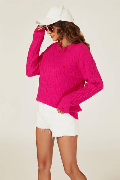 Hallie Heart Embroidery Jumper - Fuchsia