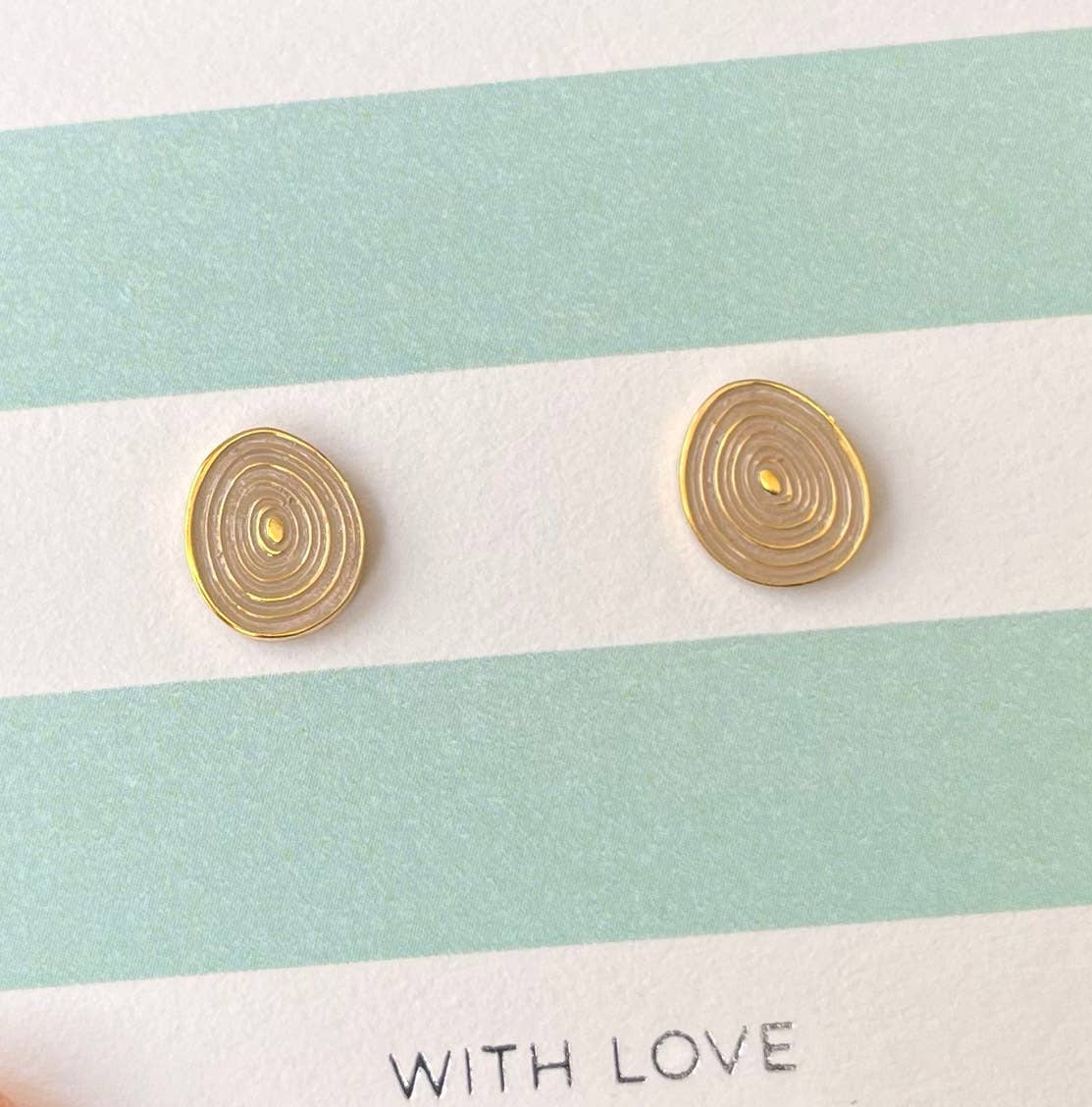 Gold Swirl Stud Earrings with Sand Enamel