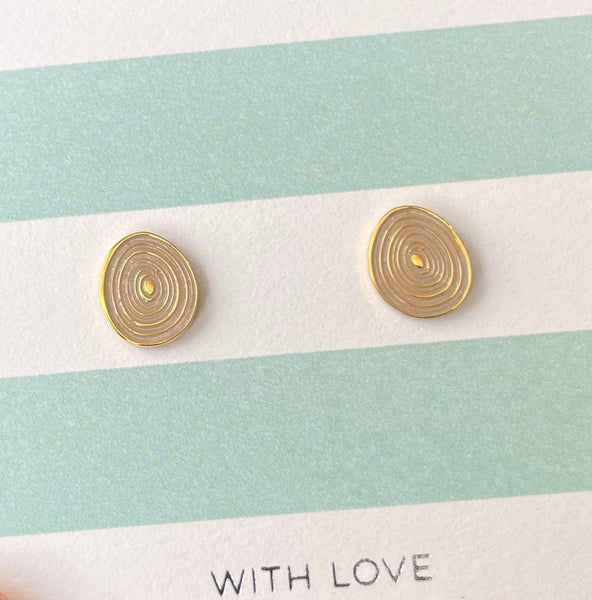 Gold Swirl Stud Earrings with Sand Enamel