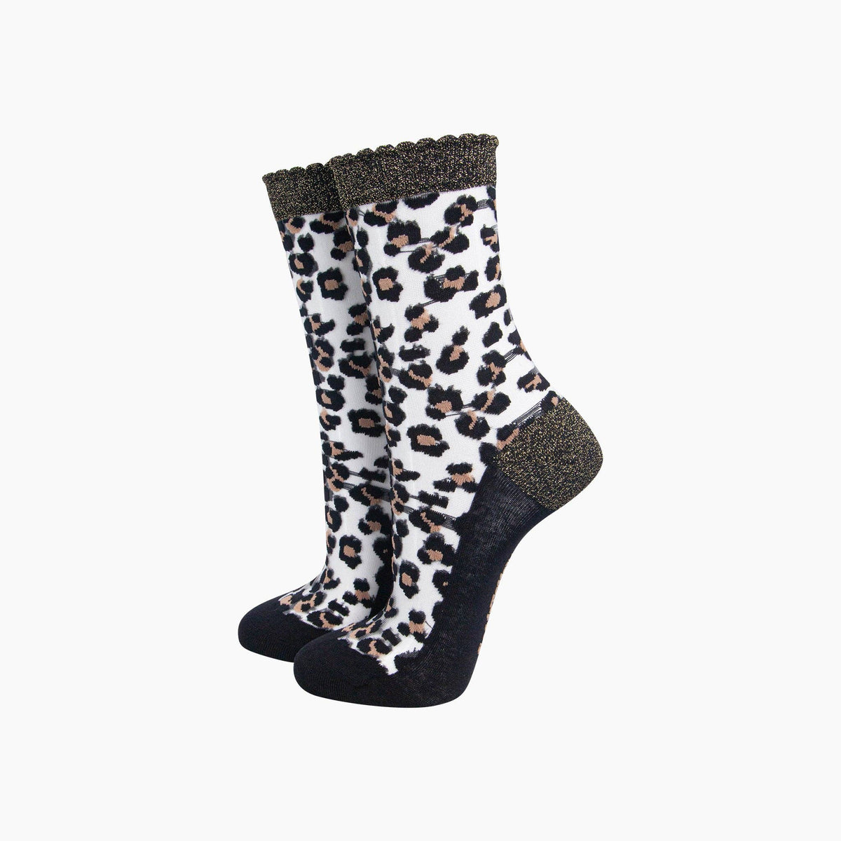 Leopard Print Combed Cotton Sheer Pop Socks in Black