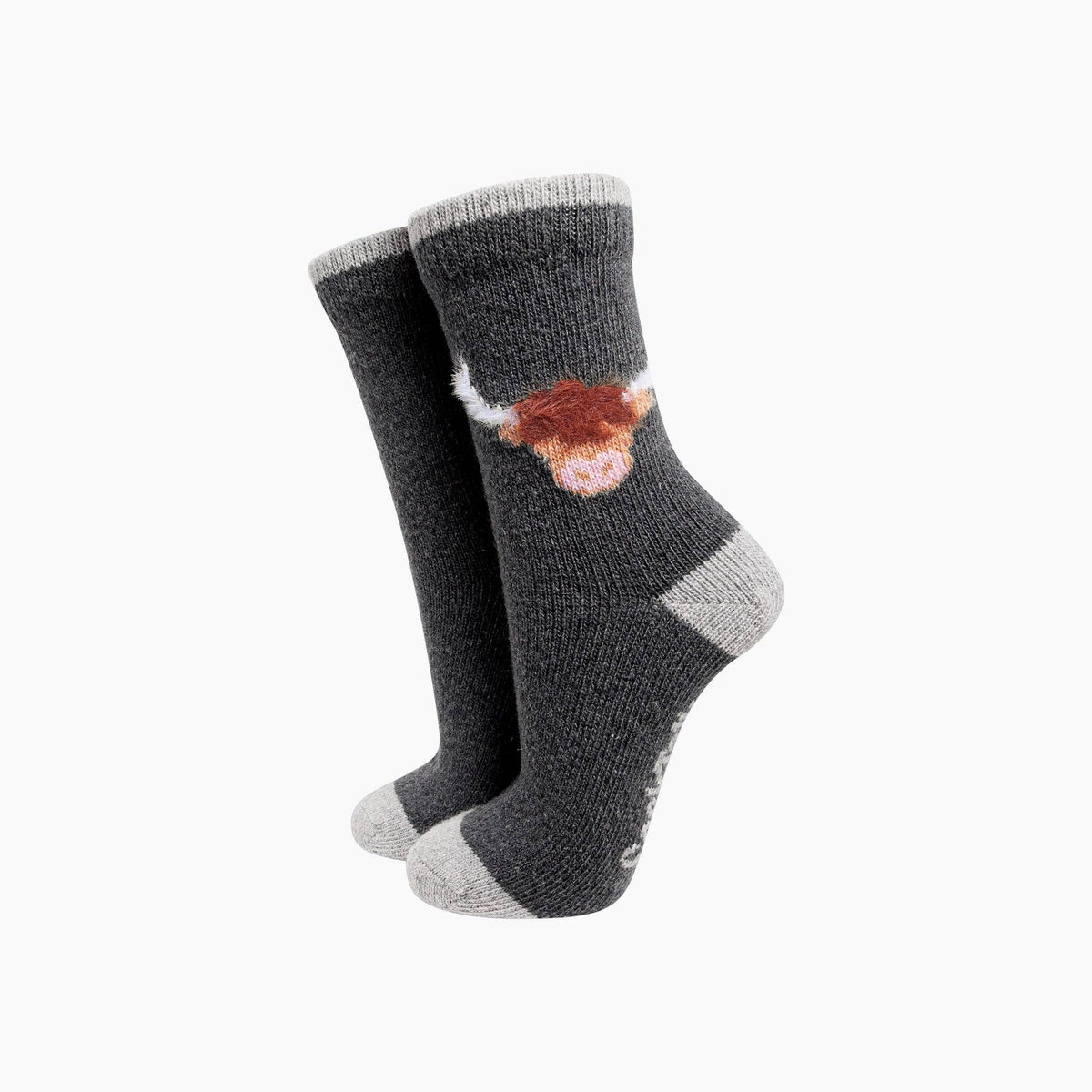 Highland Cow 50% Wool Fluffy Element Socks in Dark Grey Marl