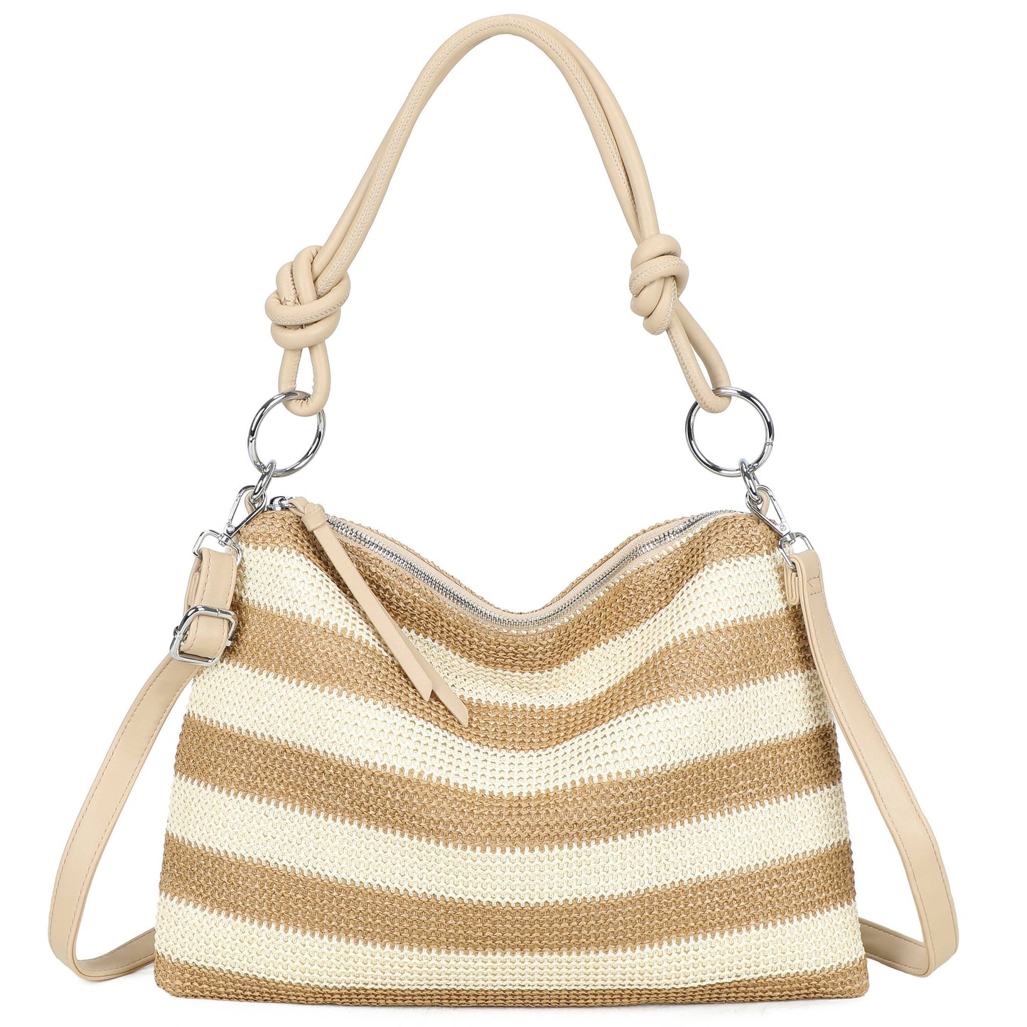 Nansy Natural Straw Stripe Shoulder Bag with Knot Handle