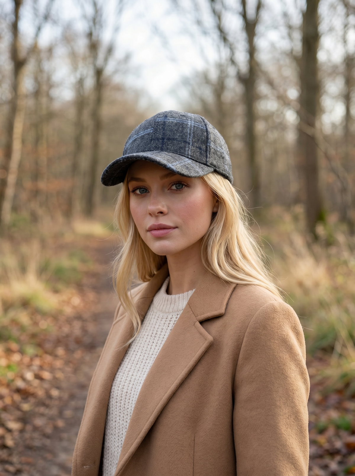 Check Wool Style Cap - Slate Grey