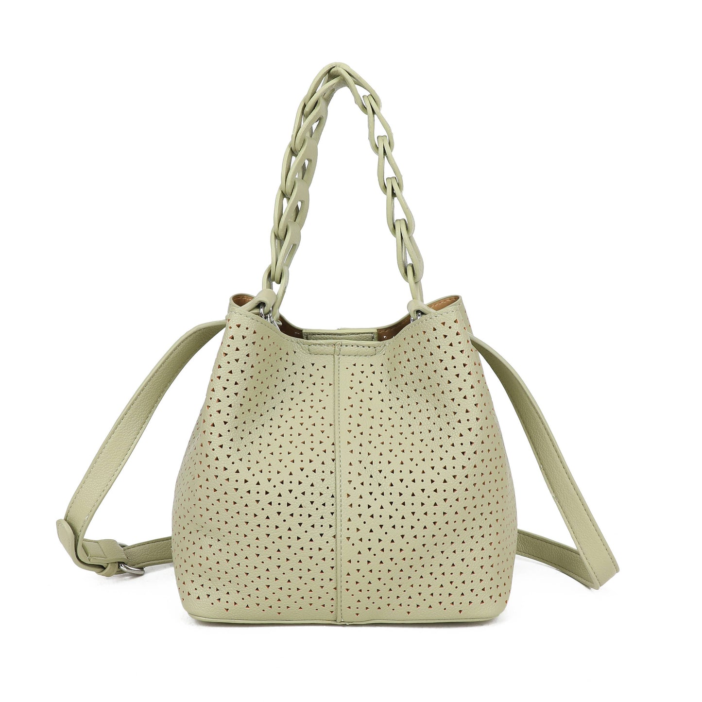 Hallie Perforated Hobo Bag with Woven Handle
