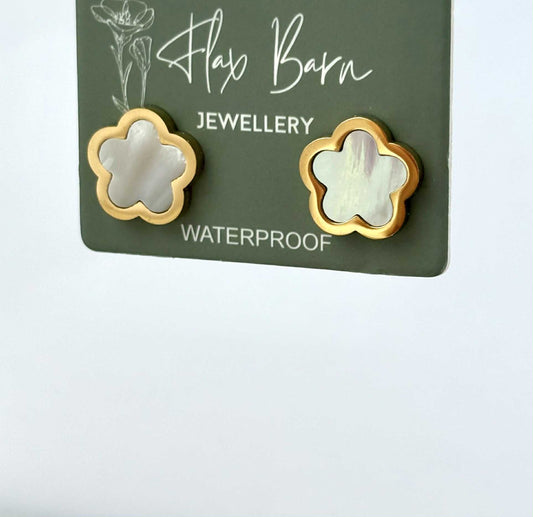 Pearlescent Shell Flower Studs Tarnish Resistant