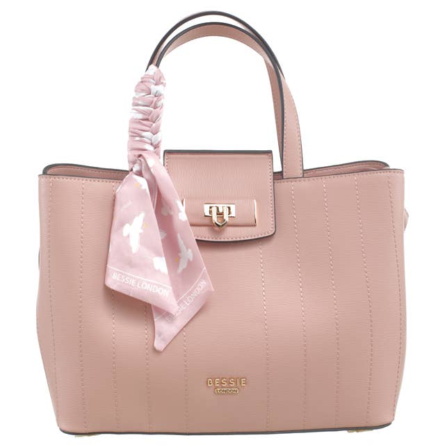 POLLY PINSTRIPE TOTE WITH SCARF