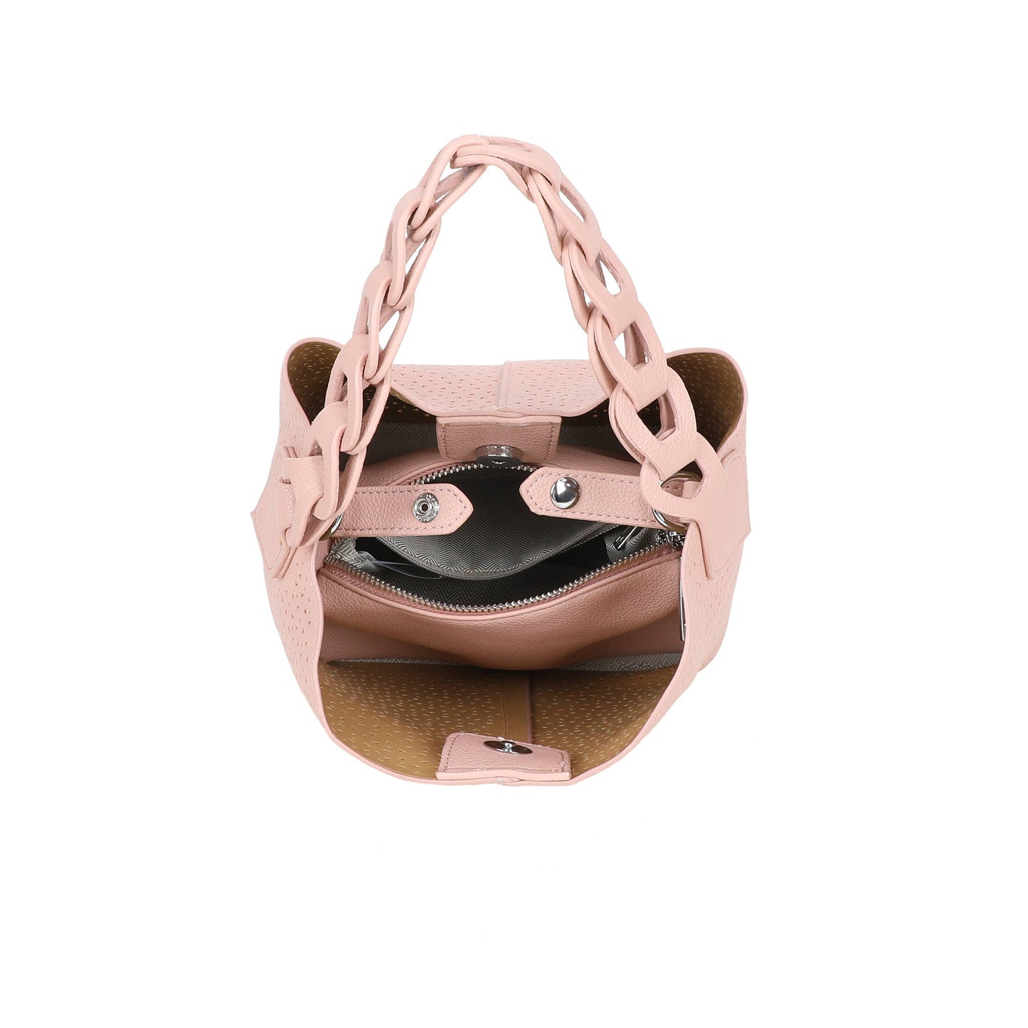 Hallie Perforated Hobo Bag with Woven Handle