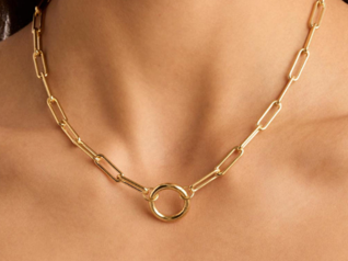 Mini Paperclip Chain Open Ring Charm Necklace in Gold