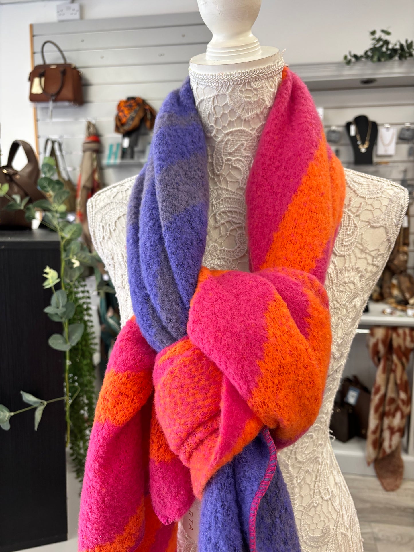 Zia Heavyweight Scarf - Fuchsia/Orange, Animal Stripe