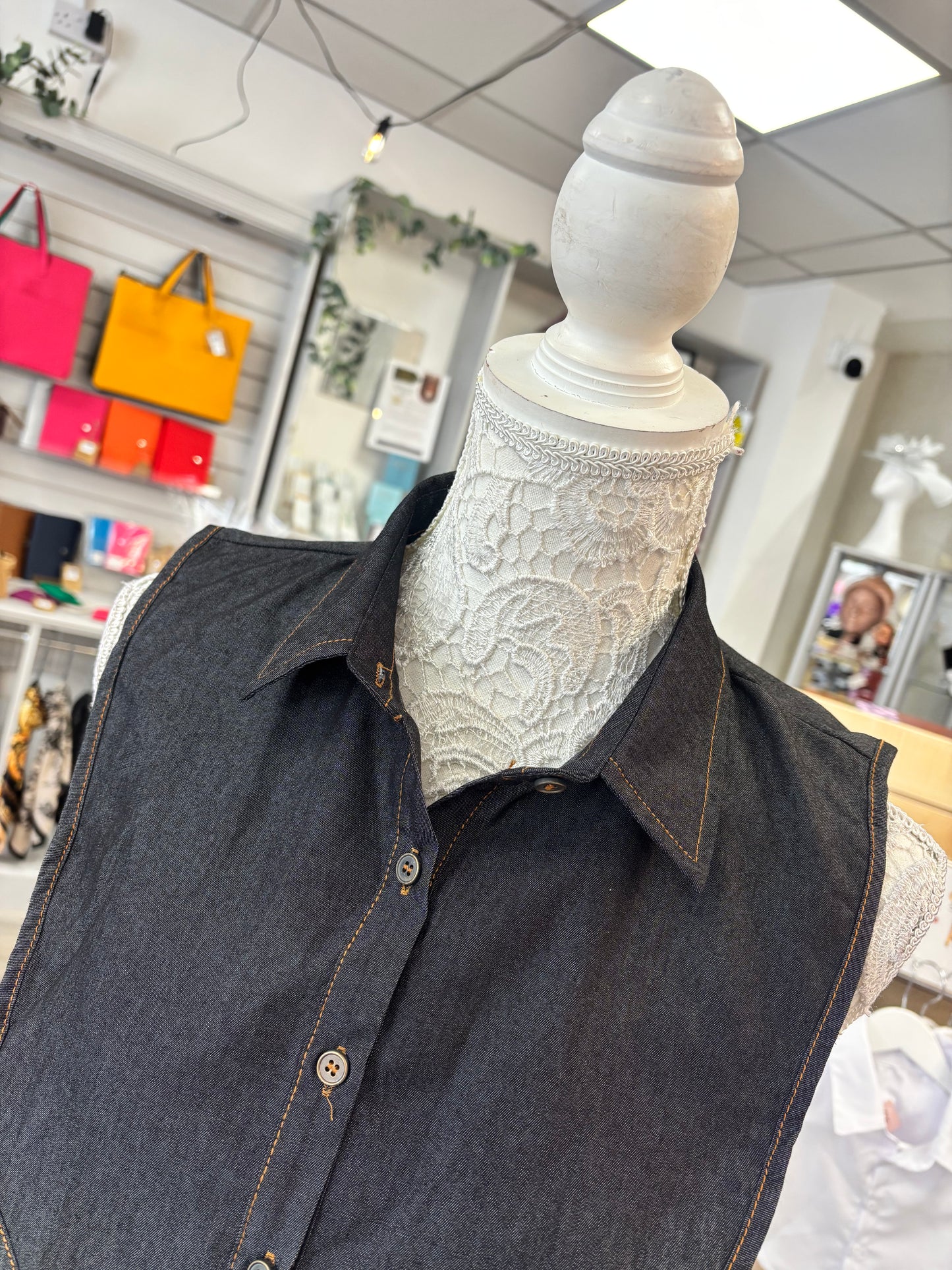 Hallie black denim mock collar